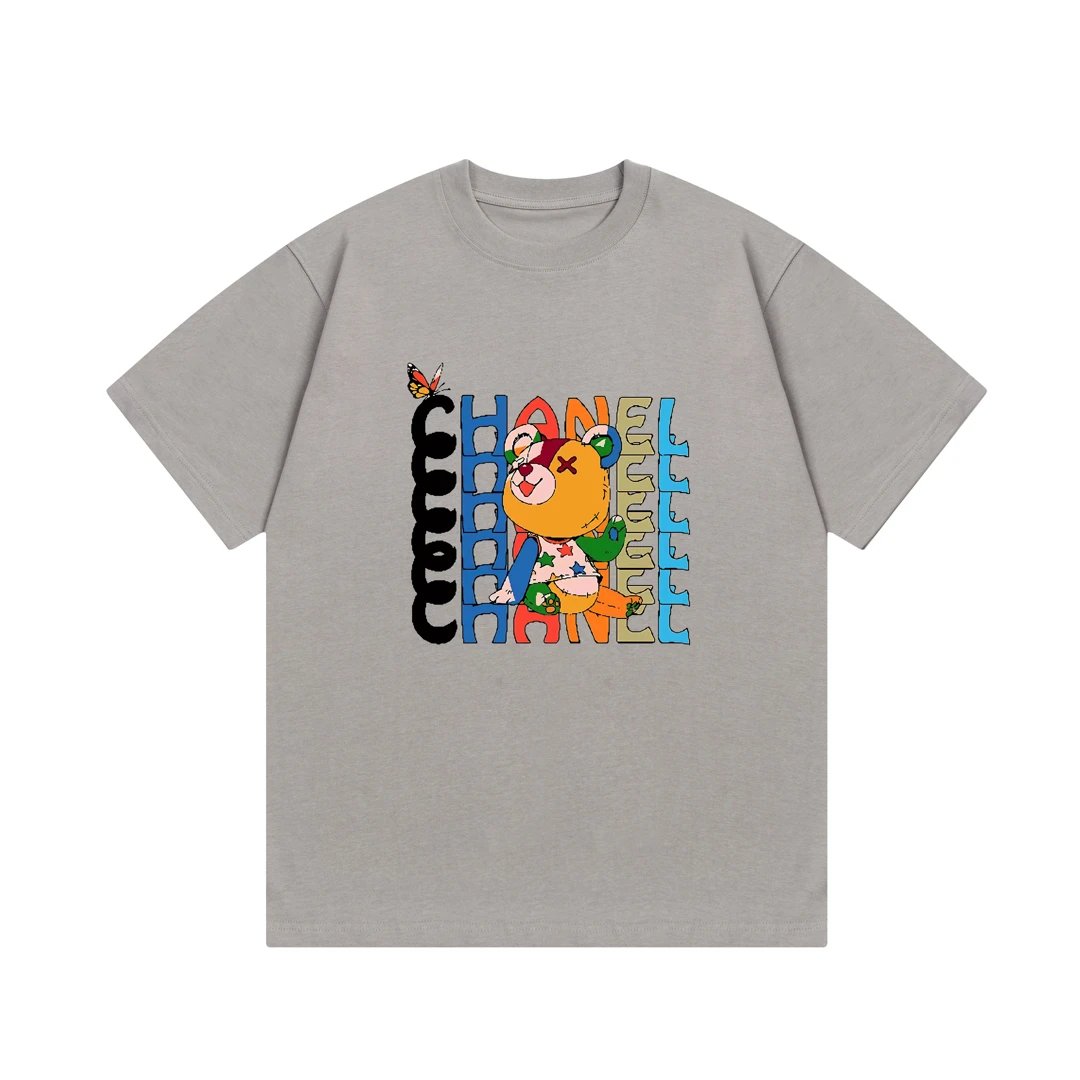 Chanel T-shirt Colorful Bear Alphabet Direct Print Logo round Neck Short Sleeve25ss New Pure Cotton Unisex Style T T-shirt OS Loose Fit Base Shirt Top Half Sleeve T-Shirt