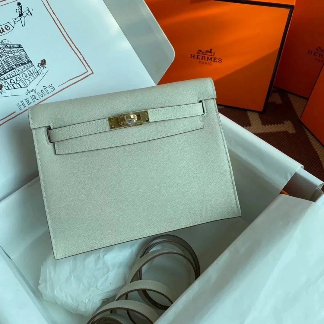 Hermes women's bag Top version 【H Handmade】Women's Bag KellyDanSe22cmevercolor Leather Imported Beeswax Thread Clutch Backpack Waist Bag Shoulder Messenger Bag Gold and Silver Buckle