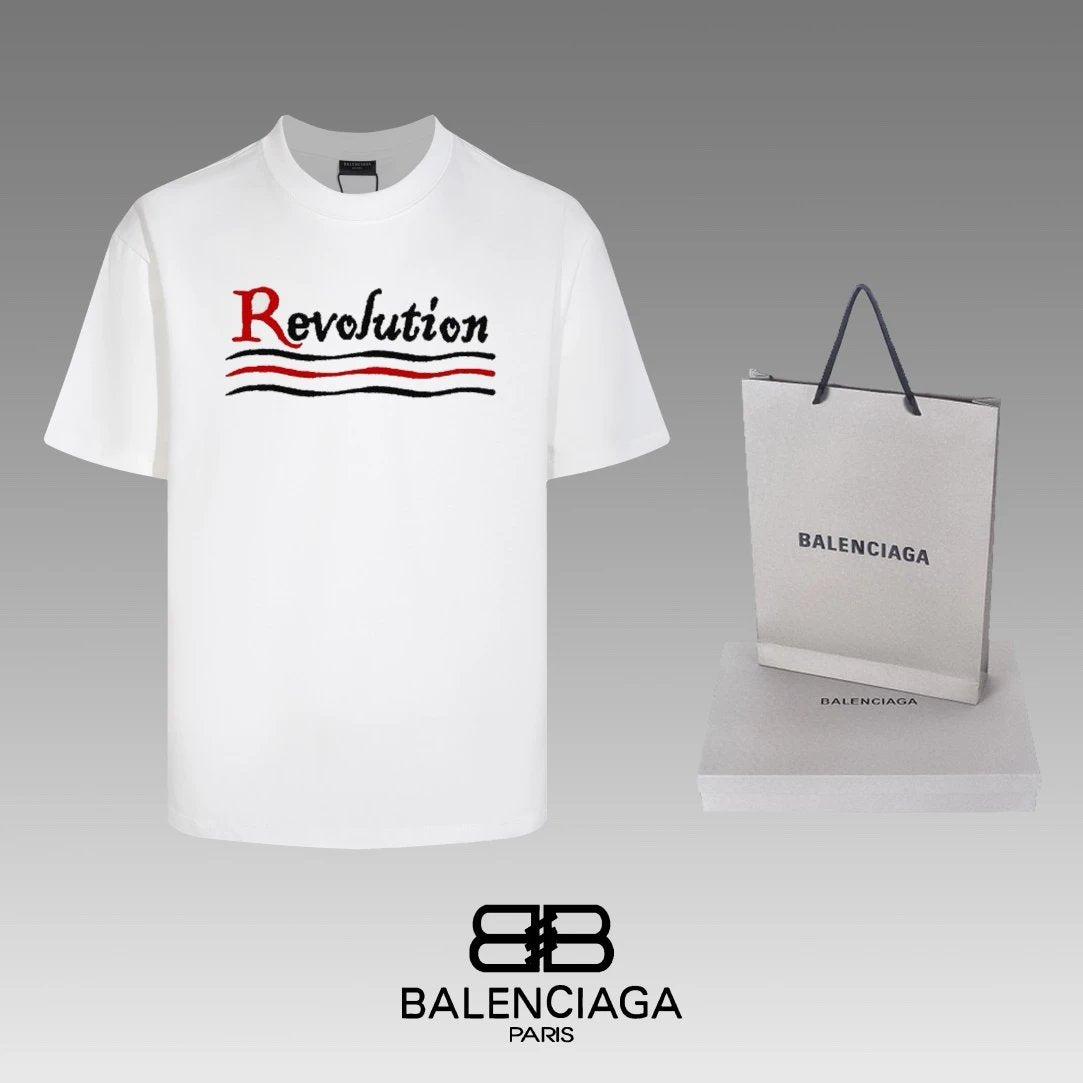 Balenciaga T-shirt Chest Letter Wave Pattern Print logo round Neck Short Sleeve25ss New pure cotton T Unisex T-Shirt OS Drop Shoulder Loose Fit Base Shirt Top T-Shirt Short Sleeve