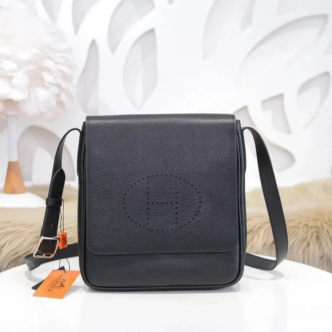 Hermes men's bag Top version Genuine Goods Grade New Classic Men's Fashion Flap Bag Crossbody Bag Men's Casual Shoulder Bag Men's Bag First Layer Cowhide Handbag Khaki Full Leather Black Canvas Handmade Big Bag