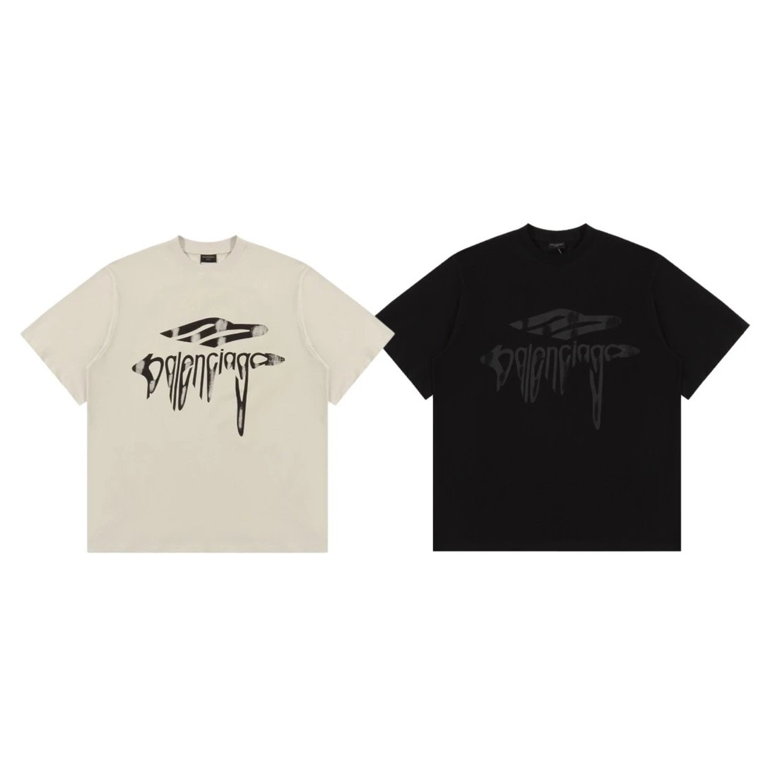 Balenciaga T-shirt Flowing from the chest m Letter Printing logo round Neck Short Sleeve25ss New Pure Cotton Unisex Style T T-shirt OS Loose Fit Base Shirt Top Half Sleeve T-Shirt