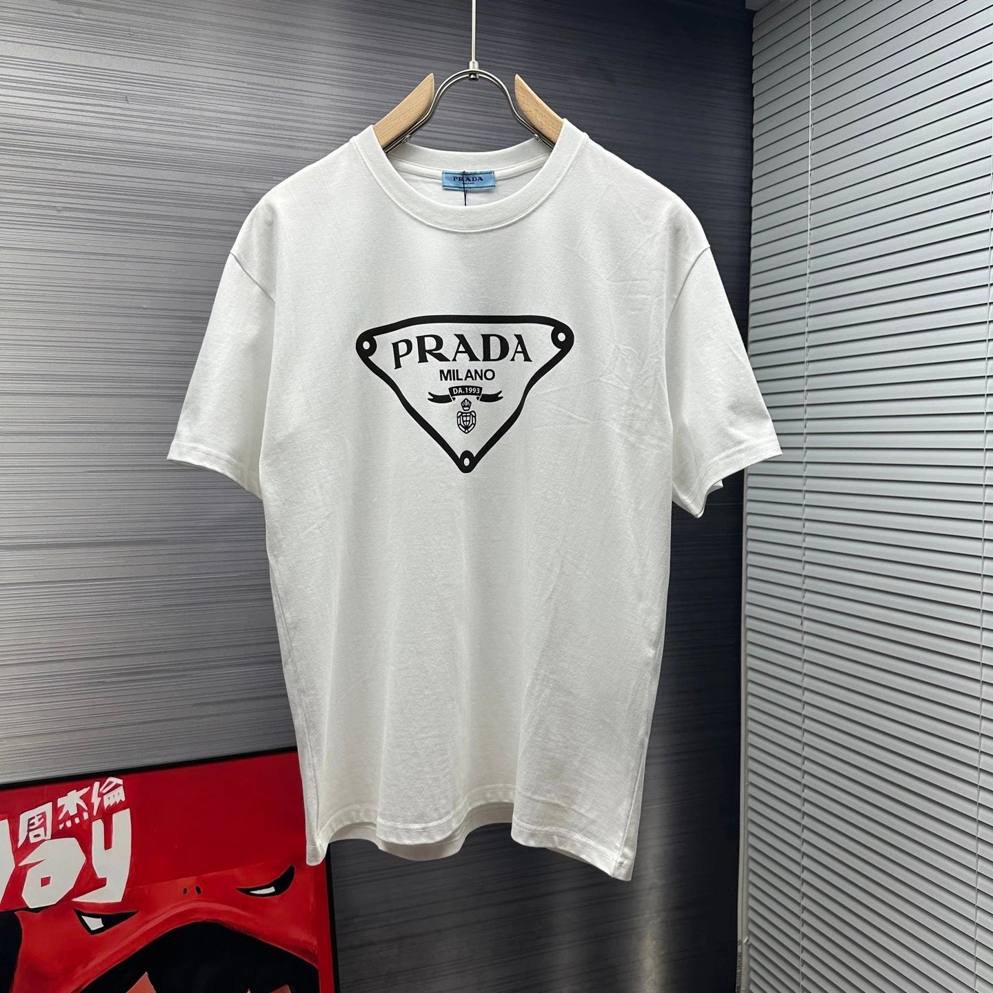 PRADA T-shirt Classic Chest Print log round Neck Short Sleeve25ss New Pure Cotton Unisex Style T Casual T-Shirt Base Layer Shirt OS Loose Fit Half Sleeve Top Plus Size