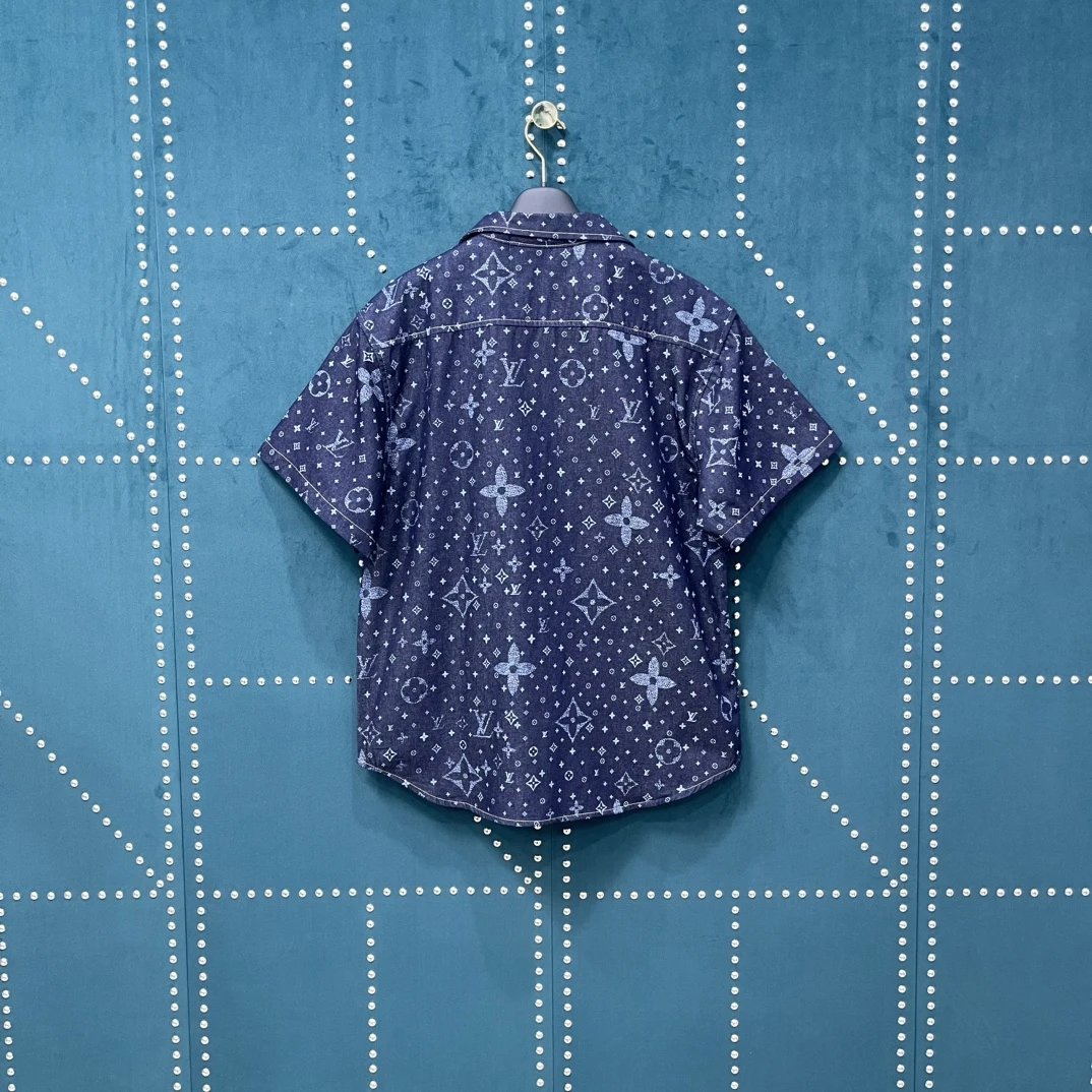 Louis Vuitton LV Shirt Full Print Shadow Old Flower logo Shijia Turn-down Collar Short Sleeve Shirt Casual Business Versatile Slim Fit Unisex Jacket