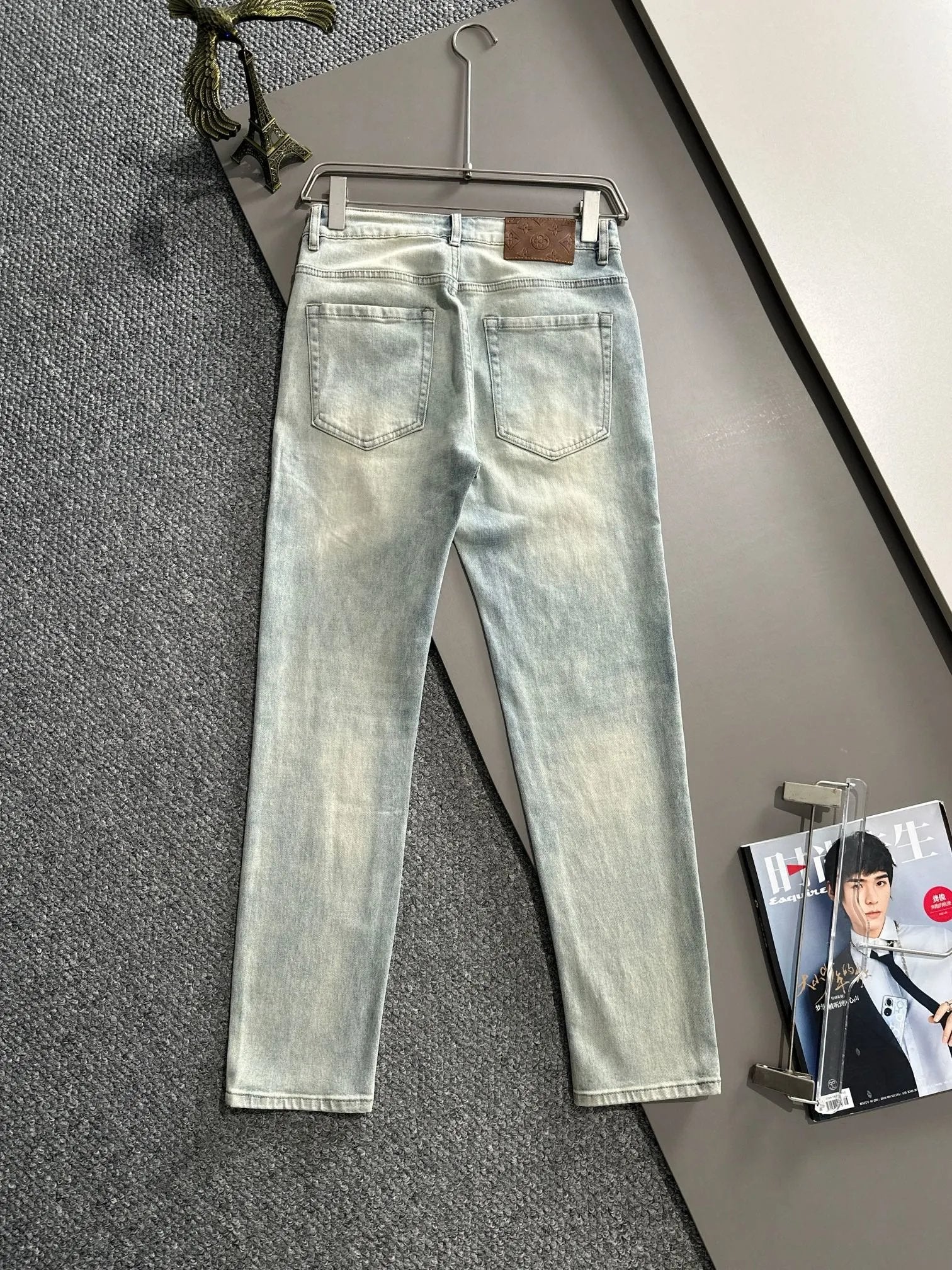 Louis Vuitton LV Jeans Back Waist Leather Tag logo25ss Spring Summer New Straight Slim Fit Jeans High Waist Unisex Loose Fit Long Pants