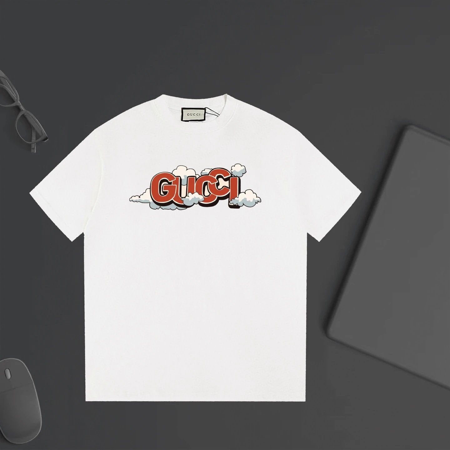 Gucci T-shirt Chest Letter Cloud Print logo round Neck Short Sleeve25ss New Pure Cotton Unisex Style T T-shirt OS Loose Fit Base Shirt Half Sleeve T-Shirt Top Half Sleeve
