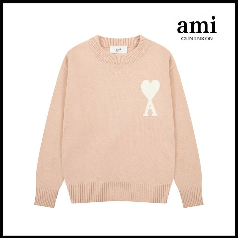 Ami Sweater Knitwear Classic round Neck Big Heart Jacquard Pullover Sweater Loose and Idle Sense Casual Couple Outfit-CY