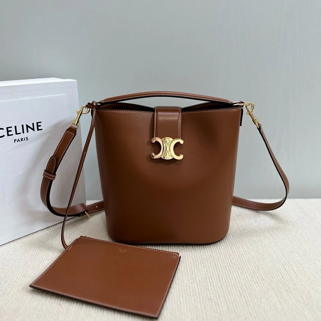 Celine women's bag Top version 【Highest Version Original Leather】24S New Louise Bucket Bag Medium28cm Arc De Triomphe Portable Bucket Bag Commuter Bag Handbag Women's Bag Shoulder Messenger Bag Matching Wallet Coin Pocket116613
