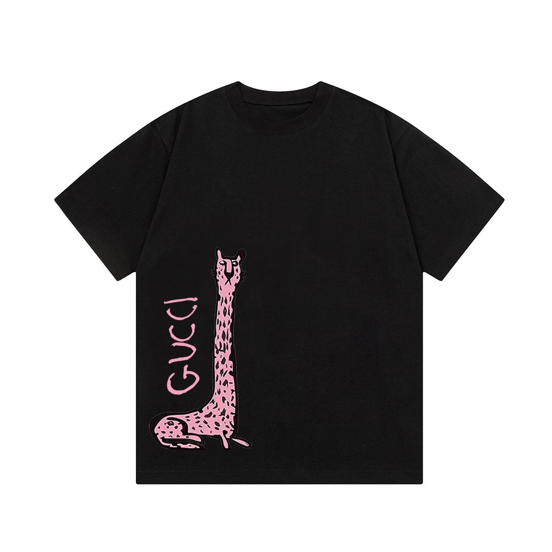 Gucci T-shirt Giraffe Letter Print logo round Neck Short Sleeve25ss New pure cotton T Unisex T-Shirt OS Loose Fit Base Shirt Top Half Sleeve T-Shirt