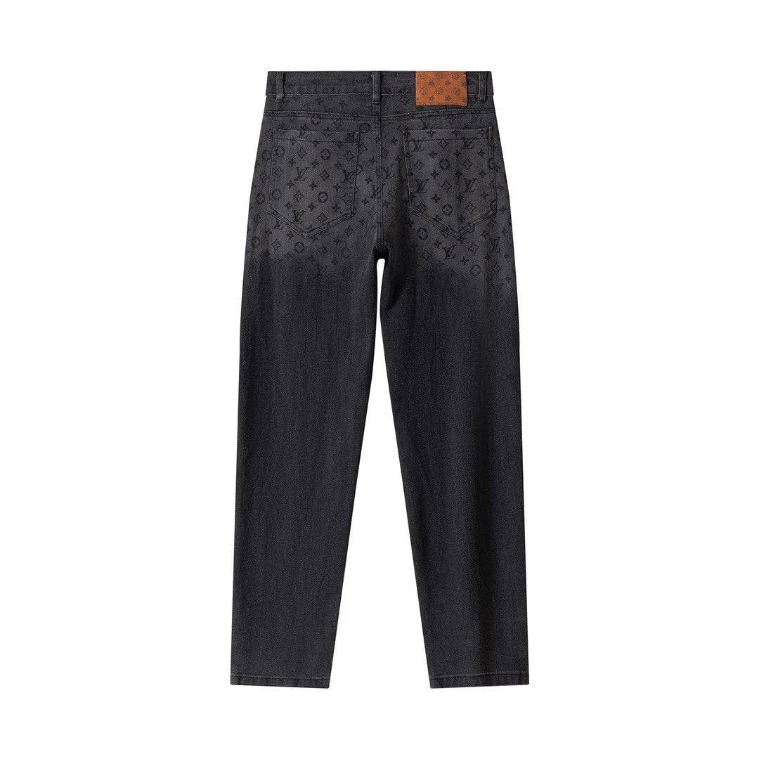 Louis Vuitton LV Jeans Washed Gradient Presbyopia LOGO Straight Leg Jeans Autumn Winter New Unisex Loose Casual Wide Leg High Waist Pants