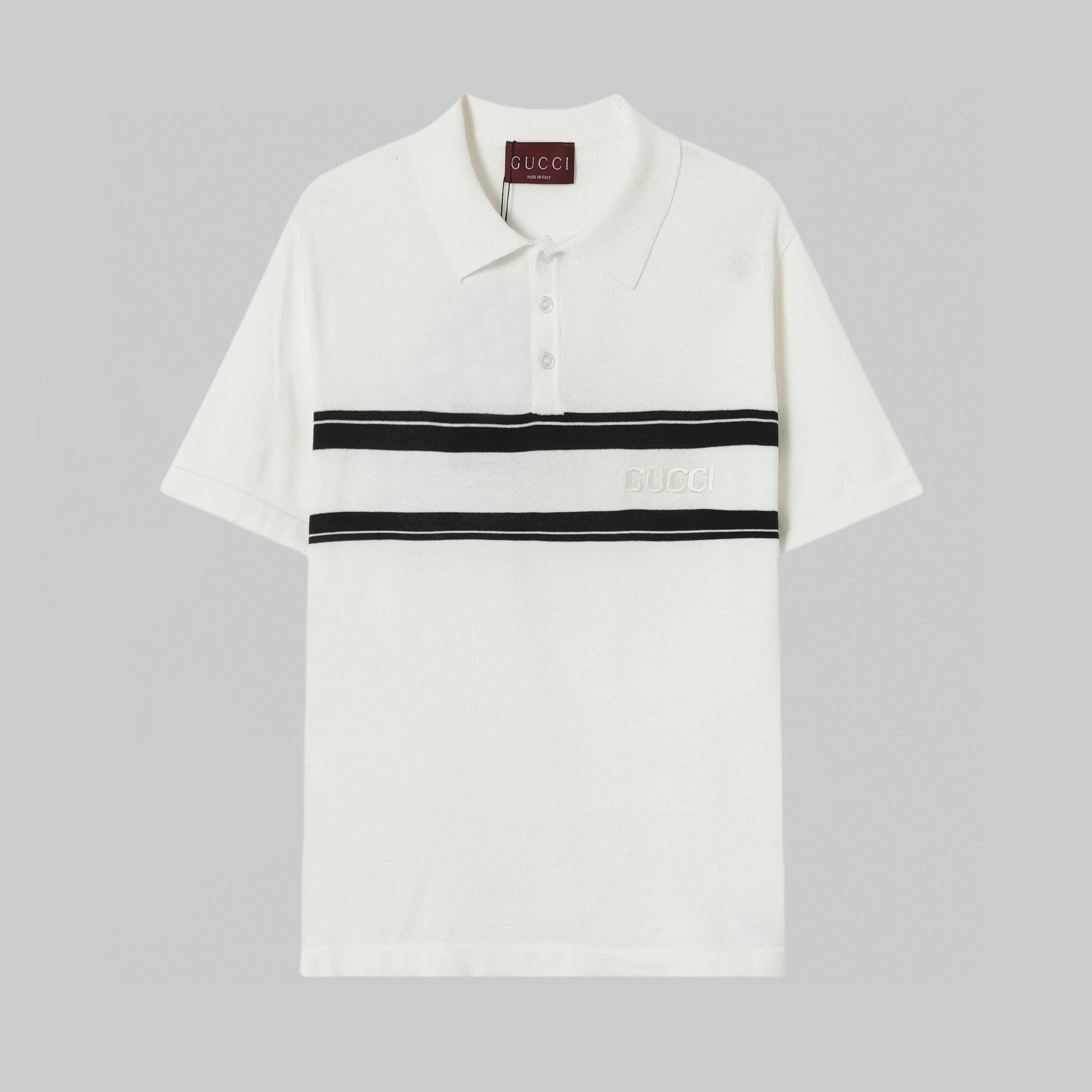 Gucci T-shirt Black and white striped chest logo Knitting POLO Short Sleeve Turn-down Collar Shirt Unisex Summer Loose Fit T Business Commuter Short Sleeve Shirt Plus Size T-Shirt
