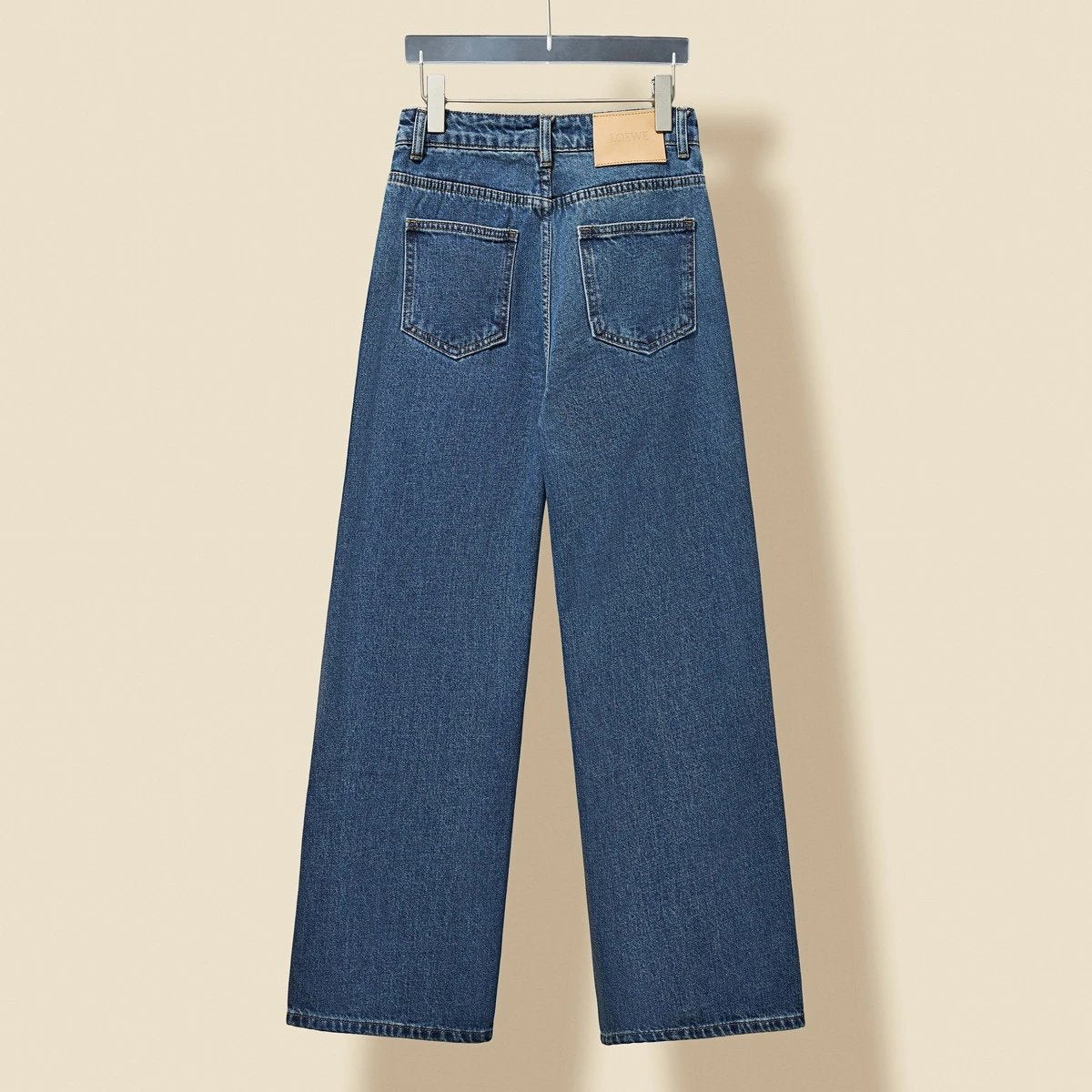 LOEWE Jeans Adhesive Press logo Straight Washed Blue Jeans Autumn Winter New Unisex Loose Casual Wide Leg High Waist Pants