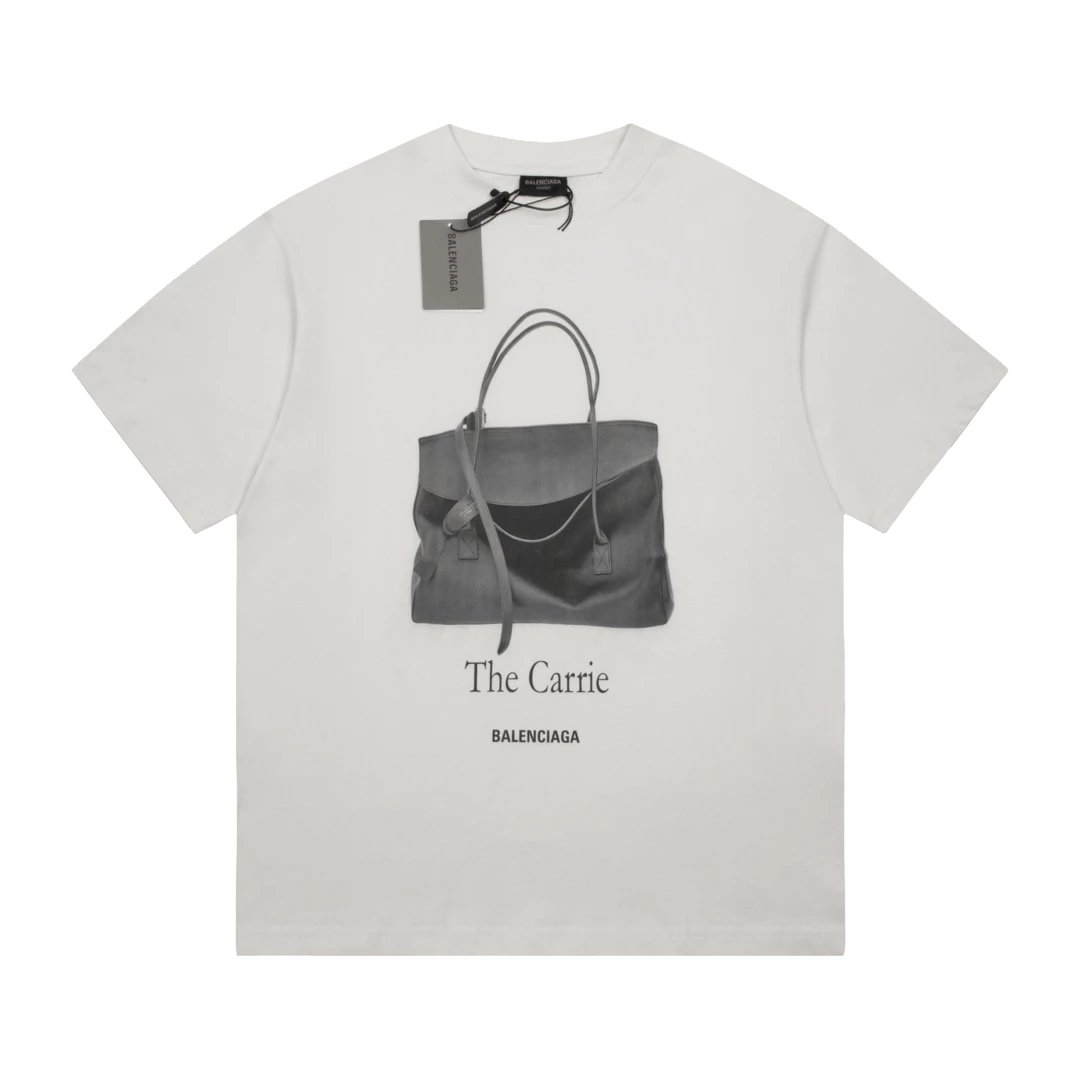 Balenciaga T-shirt Chest Pocket Bag Pattern logo round Neck Short Sleeve25ss New pure cotton T Unisex T-Shirt OS Drop Shoulder Style Base Shirt Top T-Shirt Half Sleeve