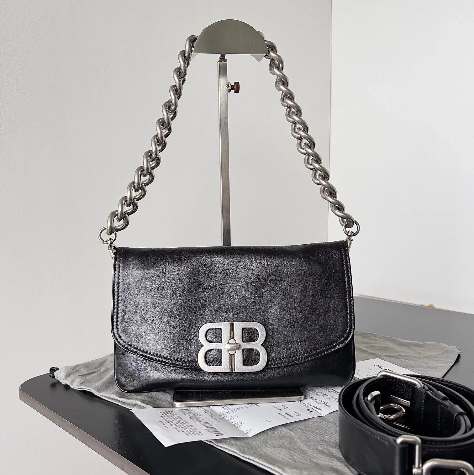 Balenciaga Bag Top version 【Counter Original】23fall的BBsoft Original Imported Calfskin Chain Bag Shoulder Underarm Messenger Bag Fashion Leisure Commute Women's Bag
