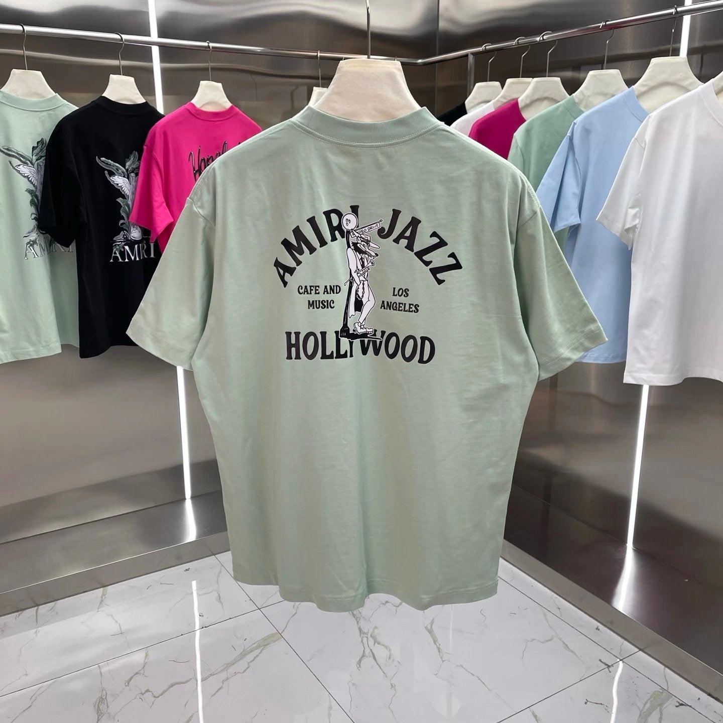 Amiri T-shirt Back Letter Pattern Print logo round Neck Short Sleeve25ss New pure cotton T Unisex T-Shirt OS Drop Shoulder Loose Fit Base Shirt Top T-Shirt Short Sleeve