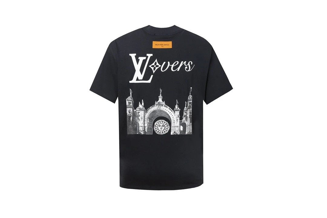Louis Vuitton LV T-shirt Back Castle Letters logo Printed Crew Neck Short Sleeve Pure Cotton T Unisex T-Shirt OS Loose Fit Base Shirt Summer New Casual Simple B Home T-shirt
