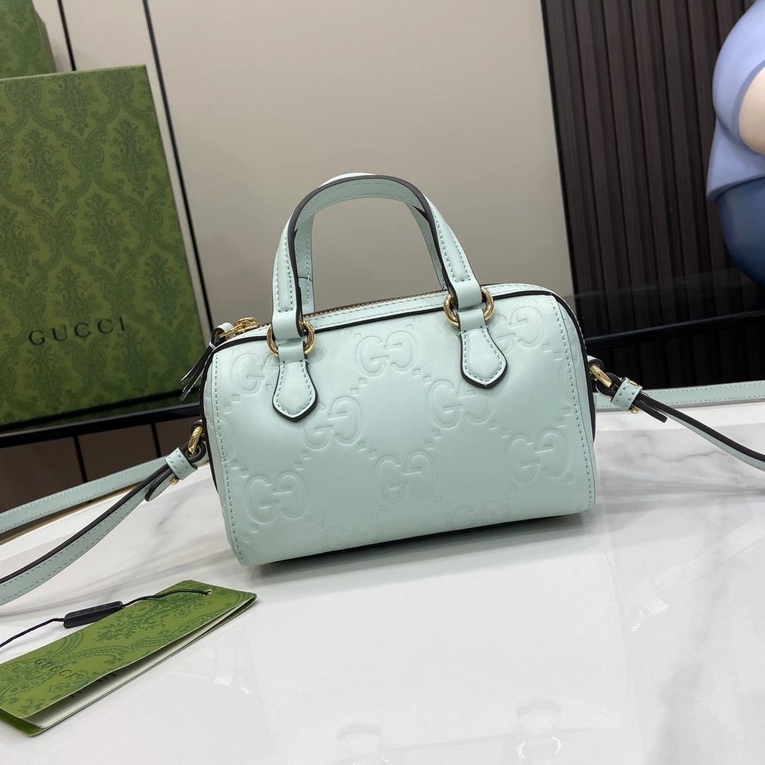 Gucci Women's Bag Top version 【Premium Edition】24S New Product Ophidia Series Mini Pillow Bag Handbag Five-Color Embossed Original Leather mini Boston Bag Mini Small Pillow Bag Summer Packet New Women's Bag16cm Model:790130