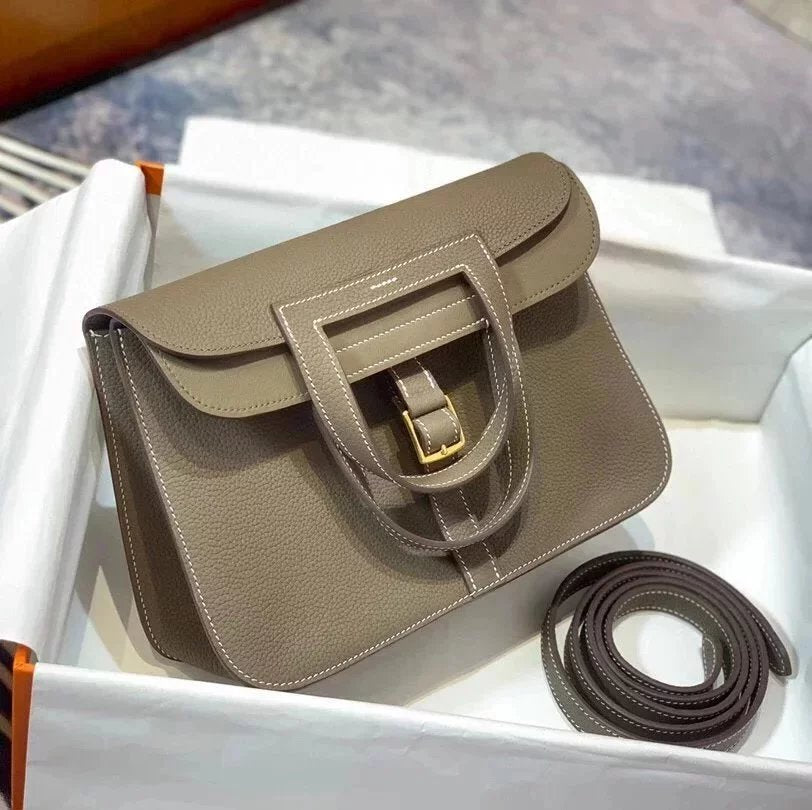Hermes women's bag Top version 【Handmade Imported Fabric Beeswax Thread】H Home halzan22cm25cm Horseshoe Bag Shoulder Bag Multi-Functional One Bag Multi-Purpose Messenger Bag Handbag Fashion Casual Famaous Brand Women's Bag