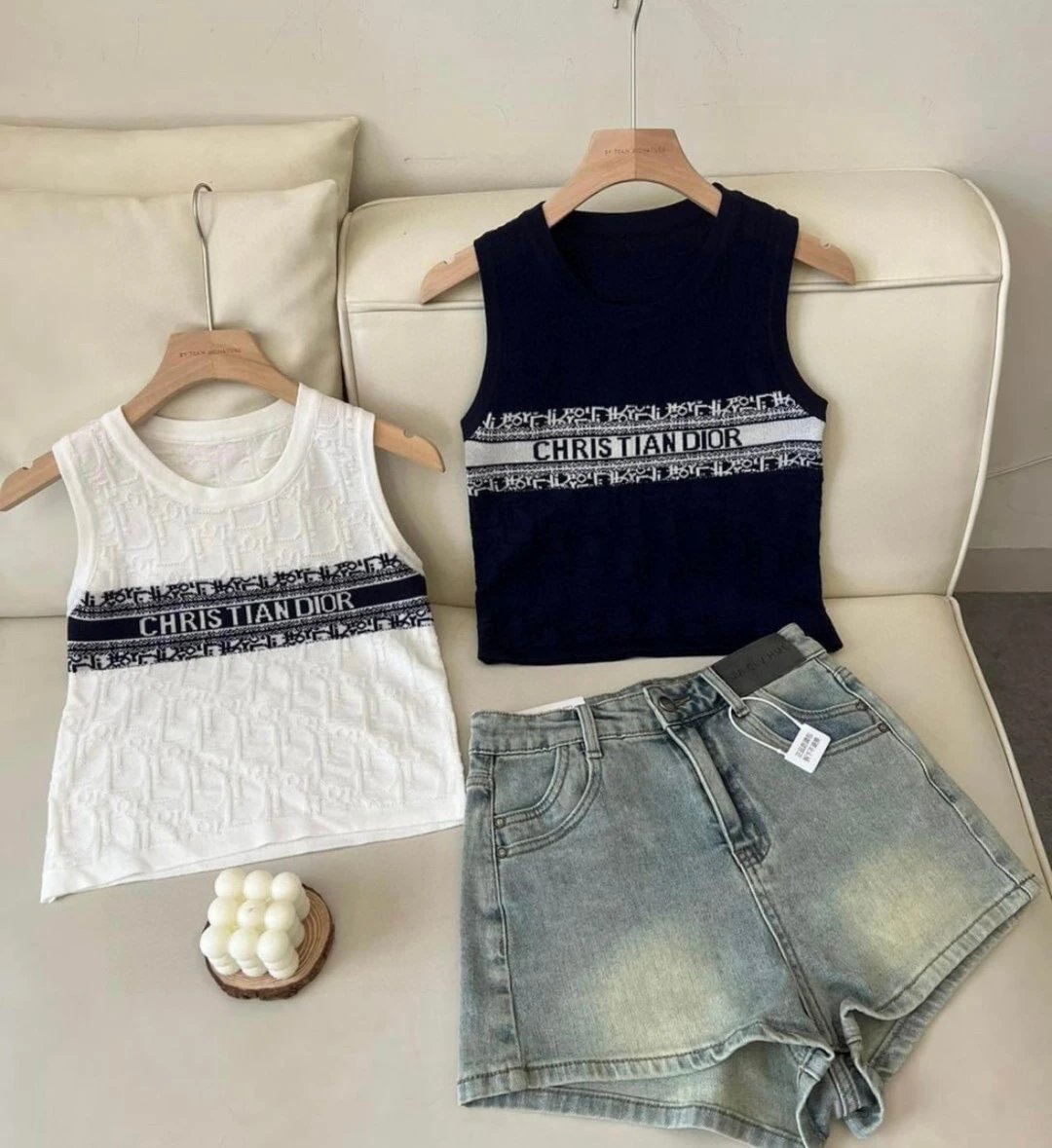 Dior T-shirt Letter Printing logo Sleeveless Short Sleeve Sleeveless Vest25ss New Pure Cotton Women's Style T T-shirt OS Loose Fit Base Shirt Top Half Sleeve T-Shirt