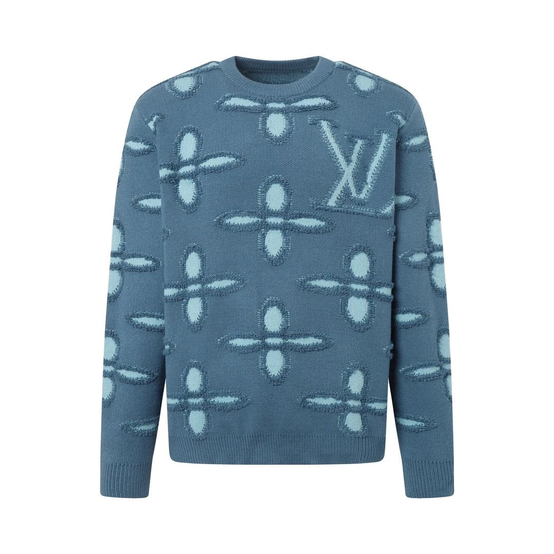 Louis Vuitton LV Sweater Fully covered logo Jacquard Crew Neck Sweater Long Sleeve Pullover Thickened Lazy Style OS Loose Fit Unisex Knit Top Jacket Versatile Casual Wearable Inside and Outside