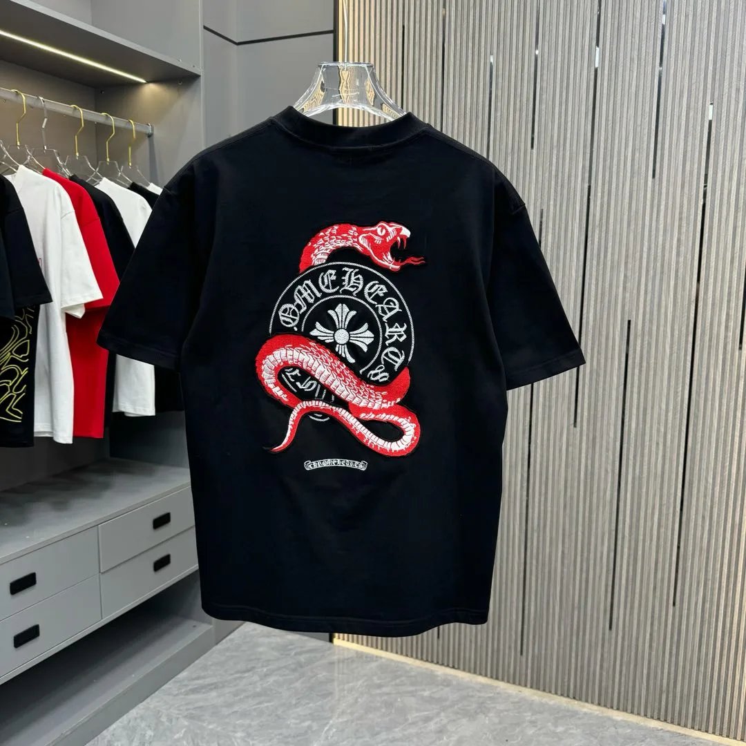 Chrome Hearts T-shirt Colorful Horse Hoof Sanskrit Embroidery logo round Neck Short Sleeve25ss New Pure Cotton Unisex Style T T-shirt OS Loose Fit Base Shirt Top Half Sleeve T-Shirt