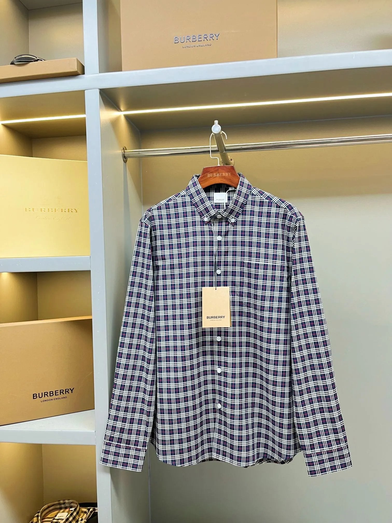 Burberry Shirt Fine Yellow Check Button Point Collar Shirt Unisex Casual Versatile Jacket