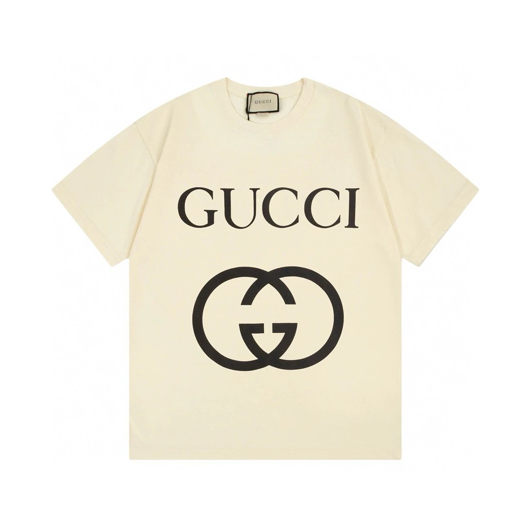 Gucci T-shirt Double-breasted G Letter Printing logo round Neck Short Sleeve25ss New pure cotton T Unisex T-Shirt OS Drop Shoulder Loose Fit Base Shirt Top T-Shirt Short Sleeve