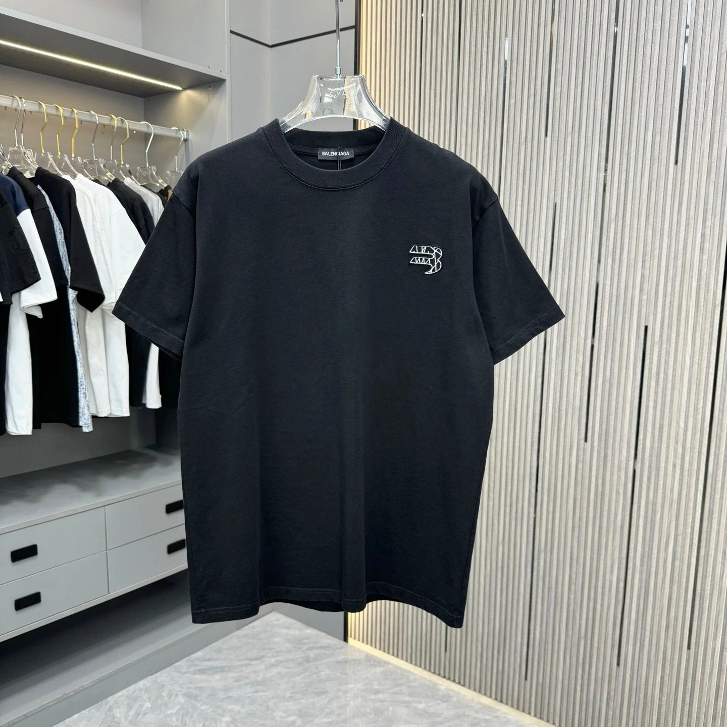 Balenciaga T-shirt Backside Letter Embroidery logo round Neck Short Sleeve25ss New Pure Cotton Unisex Style T T-shirt OS Loose Fit Base Shirt Top Half Sleeve T-Shirt