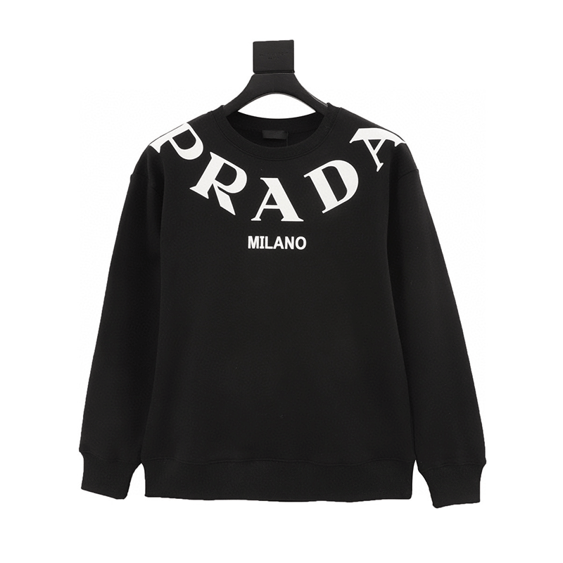 PRADA Hoodie Large Neckline logo Logo Printed Cotton round Neck Sweater for Men and Women