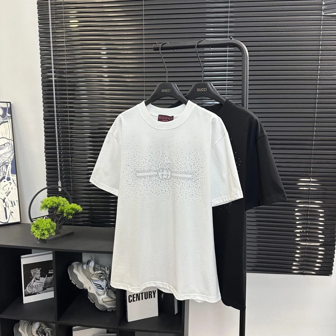 Gucci T-shirt Starry Hot Drilling logo round Neck Short Sleeve25ss New pure cotton T Unisex T-Shirt OS Loose Fit Base Shirt Top T-Shirt Short Sleeve