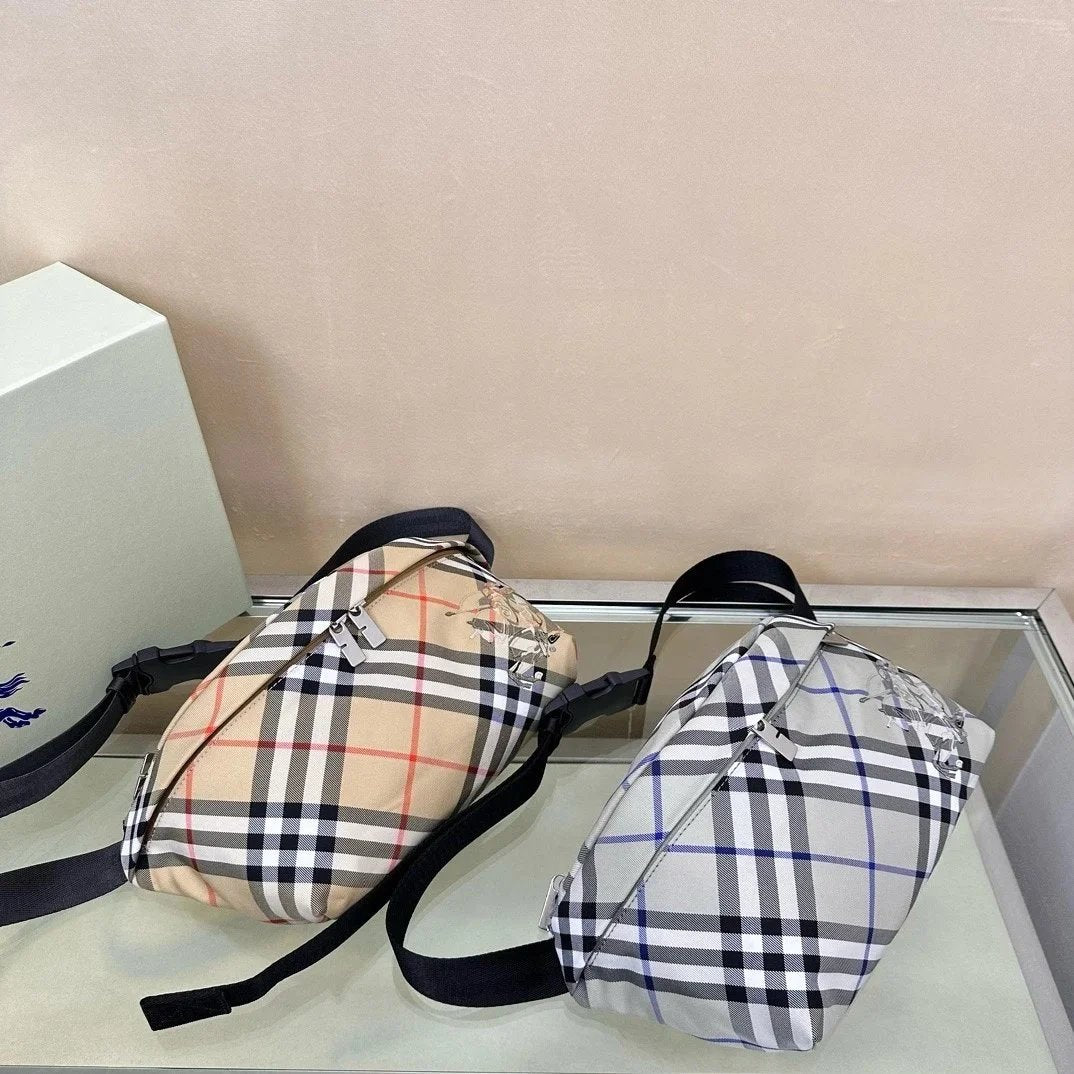 Burberry Men's Bag Top version 【】The Most New Waist Bag Bur Exclusive Plaid Equestrian Knight Messenger Bag Chest Bag Waist Bag Men's Bag
