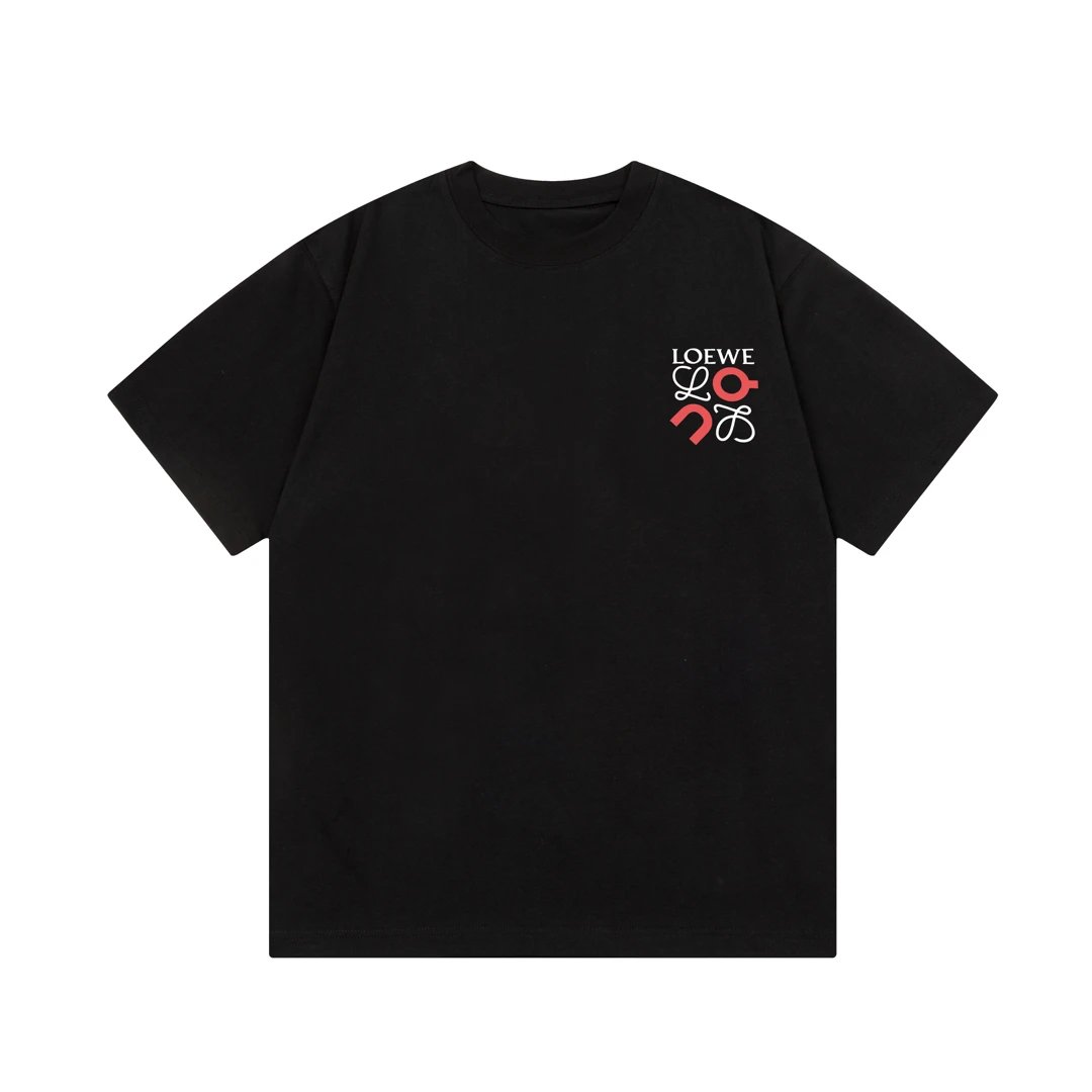 LOEWE T-shirt Color-block Letter Print logo round Neck Short Sleeve25ss New Pure Cotton Unisex Style T T-shirt OS Loose Fit Base Shirt Short Sleeve Top T-Shirt