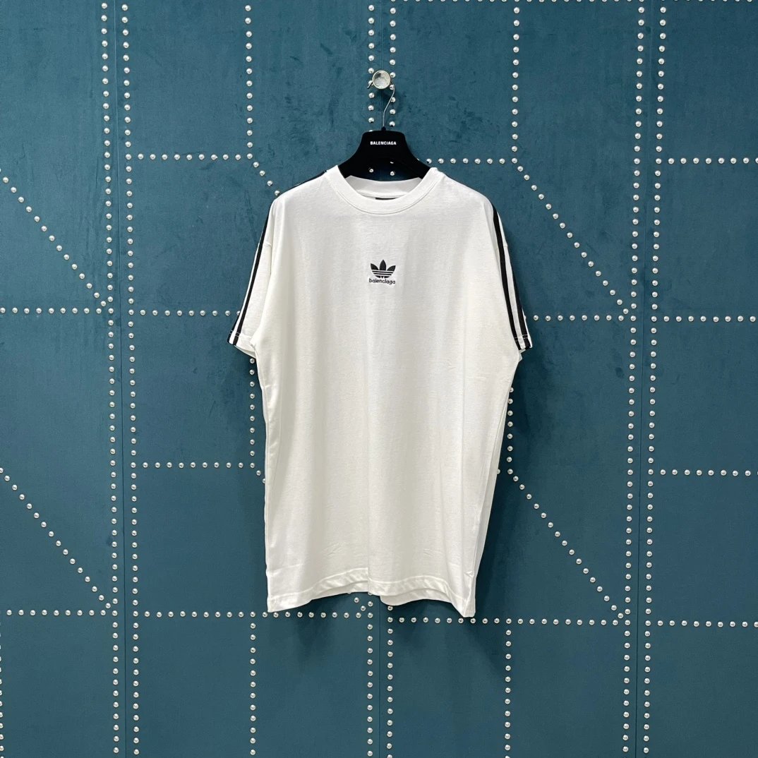 Balenciaga T-shirt x Adidas Front Three-Leaf Clover Embroidery logo round Neck Short Sleeve25ss New Pure Cotton Unisex Style T Casual T-Shirt Base Layer Shirt OS Loose Fit Half Sleeve Top Plus Size