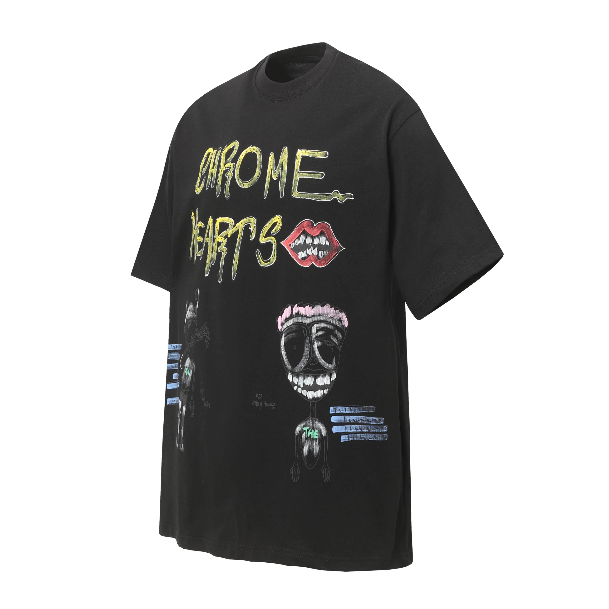 Chrome Hearts T-shirt Chest Graffiti Lips Hand-drawn Print logo round Neck Short Sleeve25ss New Pure Cotton Unisex Style T T-shirt OS Loose Fit Base Shirt Top Half Sleeve T-Shirt
