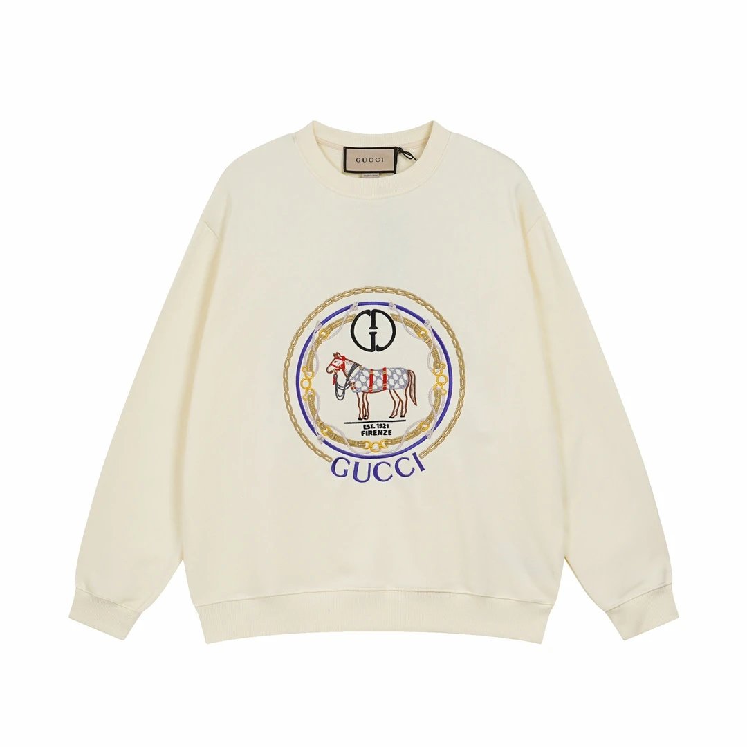 Gucci Hoodie Pony Embroidery logo Round Neck Sweatshirt Long Sleeve Base Shirt Jacket Top Fashion Unisex Sports Casual Loose Fit Versatile Autumn Winter New Arrival