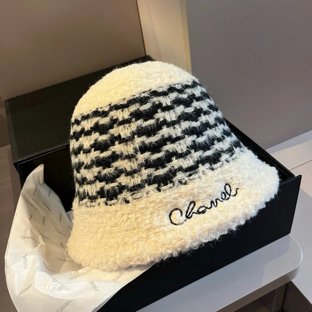 Chanel Hat Casual Hat High Quality Fashion Fashion Brand New Fashion All-Match Lamb Wool Bucket Hat,57cm Head Circumference