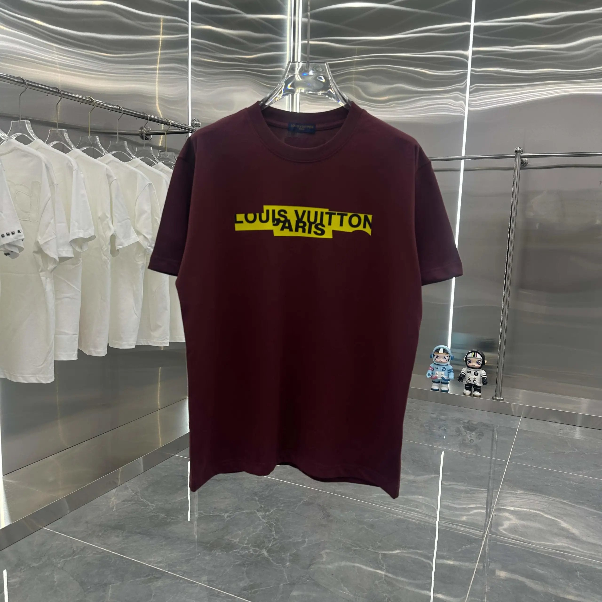 Louis Vuitton LV T-shirt Yellow tape print on the back logo round Neck Short Sleeve25ss New pure cotton T Unisex T-Shirt OS Loose Fit Base Shirt Top Half Sleeve T-Shirt