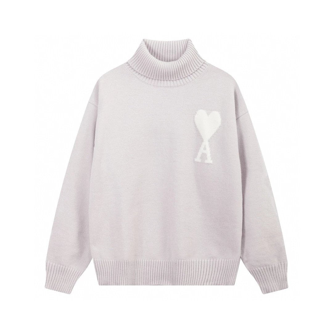Ami Sweater Top Version23Autumn and Winter New Loose Alpaca Wool Blended Soft and Glutinous Turtleneck Love Clouds Sweater