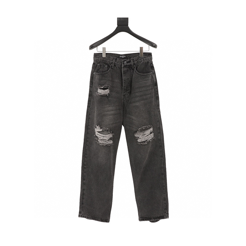 Balenciaga Jeans Ripped Worn Distressed Wide-Leg Jeans for Men and Women