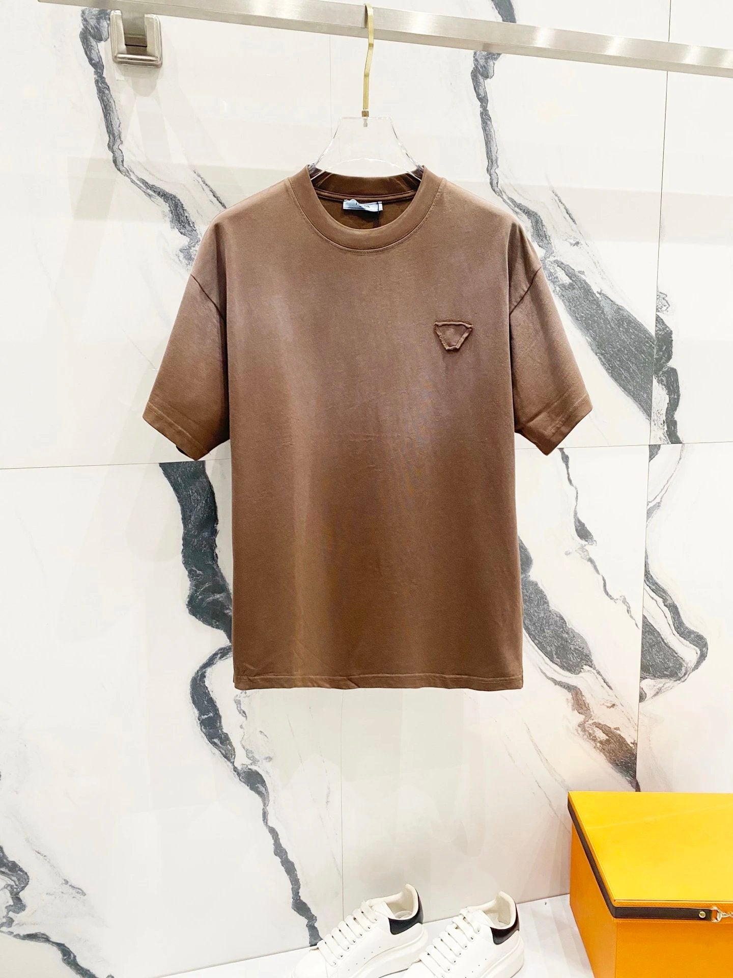 PRADA T-shirt Chest Triangular Plate Paste Cloth Embroidery logo round Neck Short Sleeve25ss New Pure Cotton Unisex Style T T-shirt OS Loose Fit Base Shirt Top Half Sleeve T-Shirt