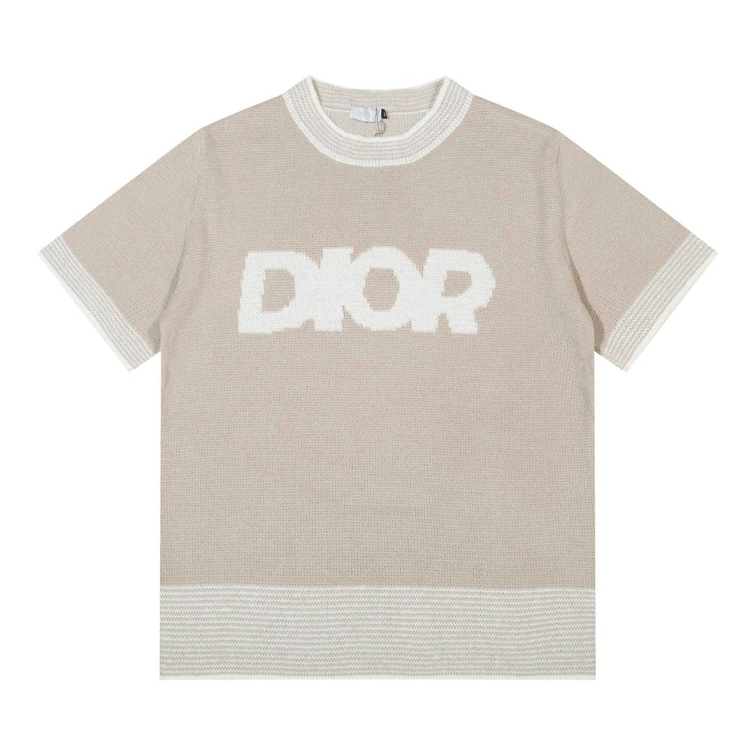Dior T-shirt Chest Letter Knit logo round Neck Short Sleeve25ss New Pure Cotton Unisex Style T Casual T-Shirt Base Layer Shirt OS Loose Fit Half Sleeve Top Plus Size