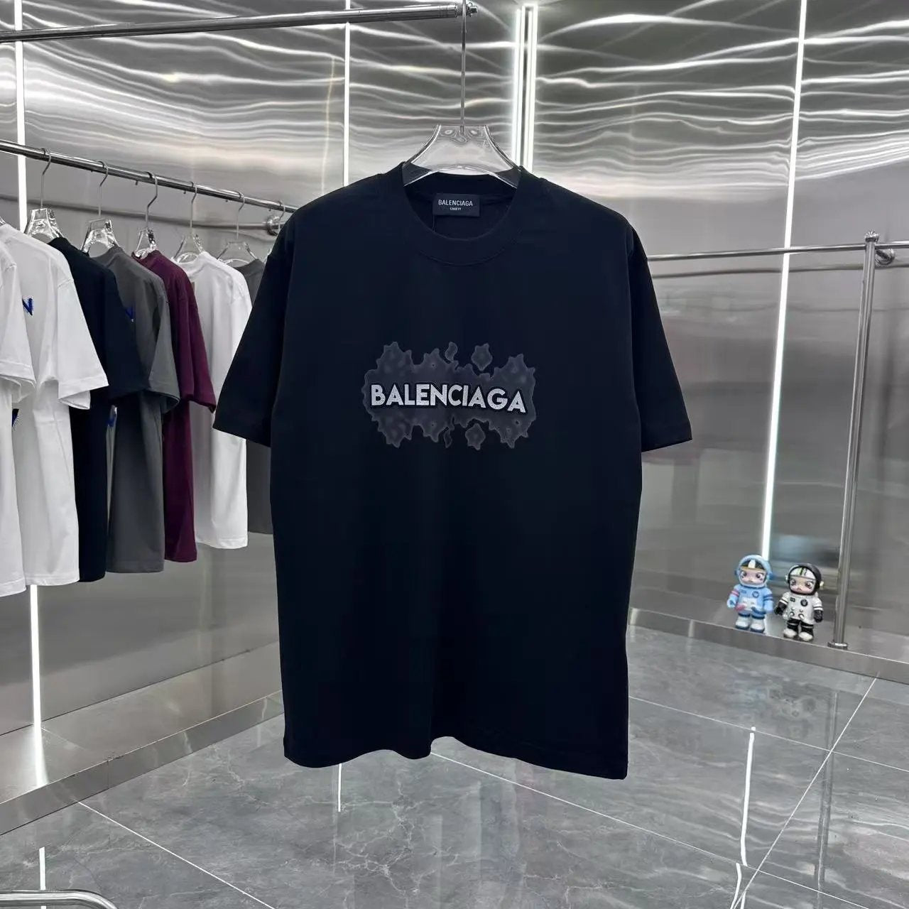 Balenciaga T-shirt Chest Print logo round Neck Short Sleeve25ss New pure cotton T Unisex T-Shirt OS Loose Fit Base Shirt Top Half Sleeve T-Shirt