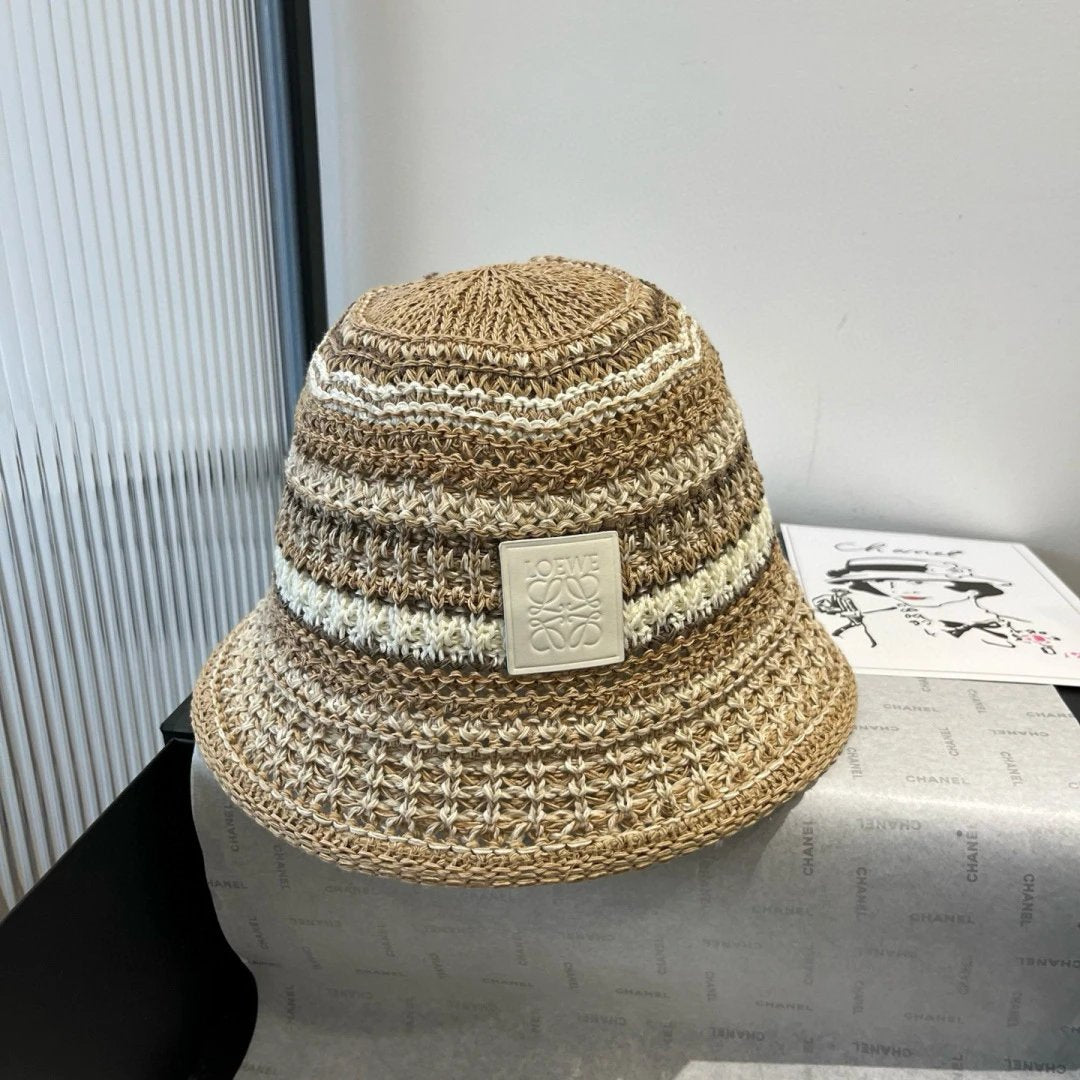 LOEWE Hat Branded Leatherette logo Fisherman Hat Casual Sun Protection UV Protection Plain Face Covering Sun Hat Outdoor Versatile Flat Top Bucket Hat