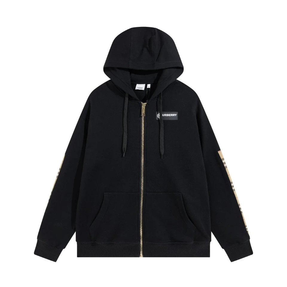 Burberry Hoodie Plaid Hooded Patchwork Jacket Casual Loose Versatile Zipper Hoodie Sweatshirt Unisex Sportswear24ss Autumn and Winter New Products