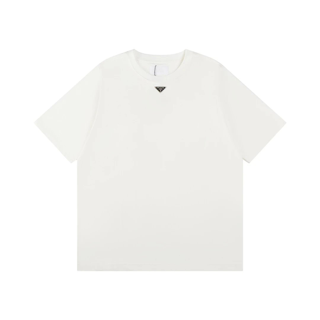 PRADA T-shirt Chest Triangle Mark logo round Neck Short Sleeve25ss New Pure Cotton Unisex Style T Casual T-Shirt Base Layer Shirt OS Loose Fit Half Sleeve Top Plus Size