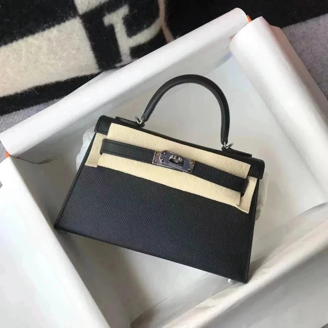 Hermes women's bag Top version New Women's Bag Minikellyll Kelly Bag Second Generation Epsom Leather Handmade Wax Line19cm