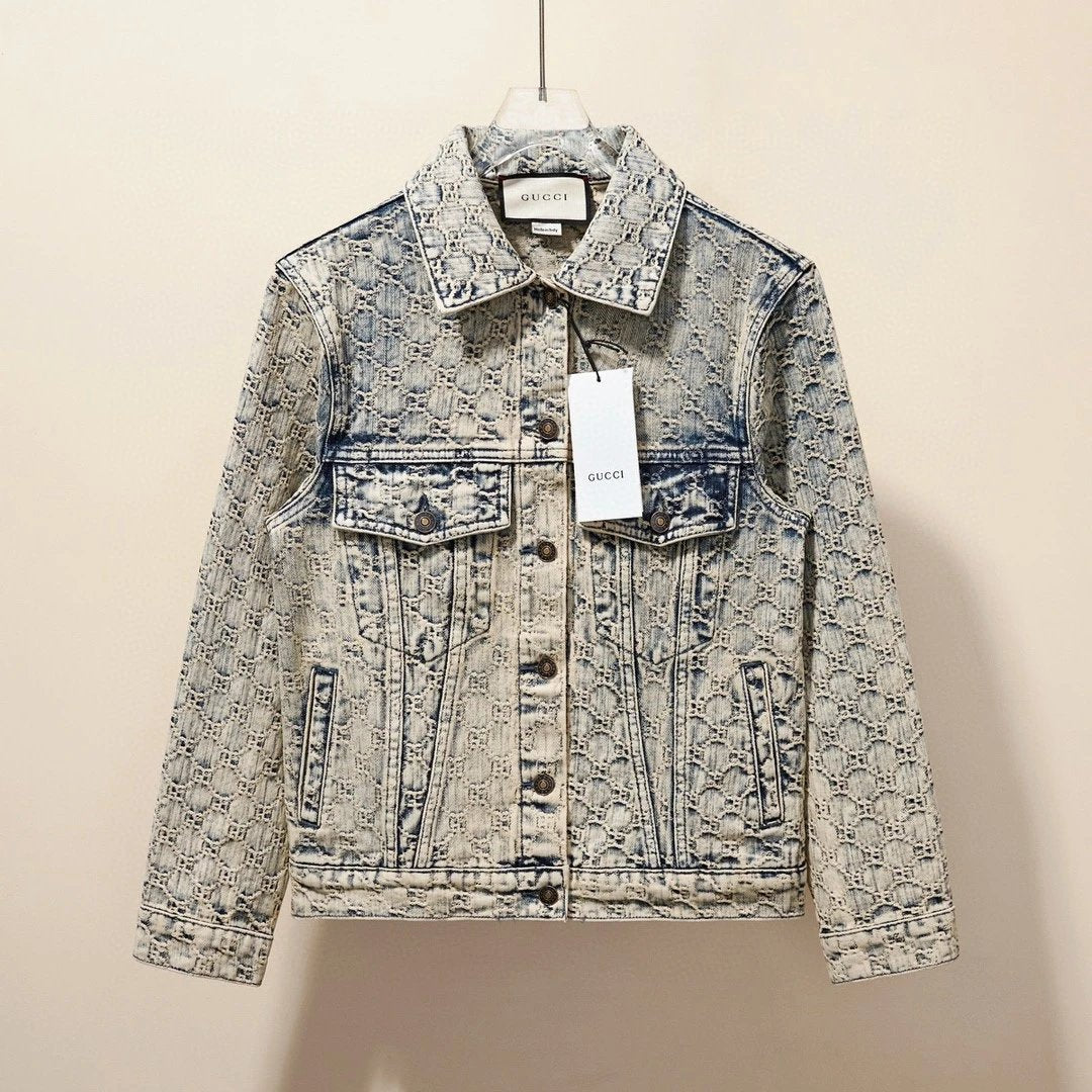 Gucci Jackets Double G Full Embroidery Vintage Double Pocket Denim Couple Jacket Unisex Autumn Winter New Sports Casual Loose Versatile