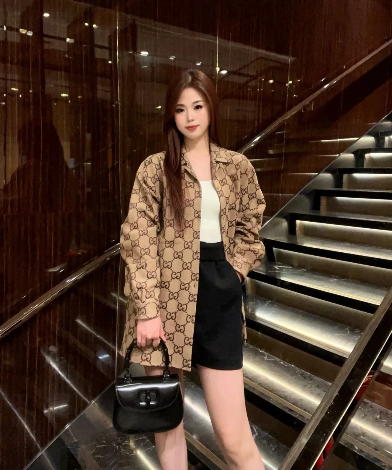 Gucci Jackets 24FW Double G Small Jacquard Lapel Long Sleeve Shirt Jacket Unisex Warm
