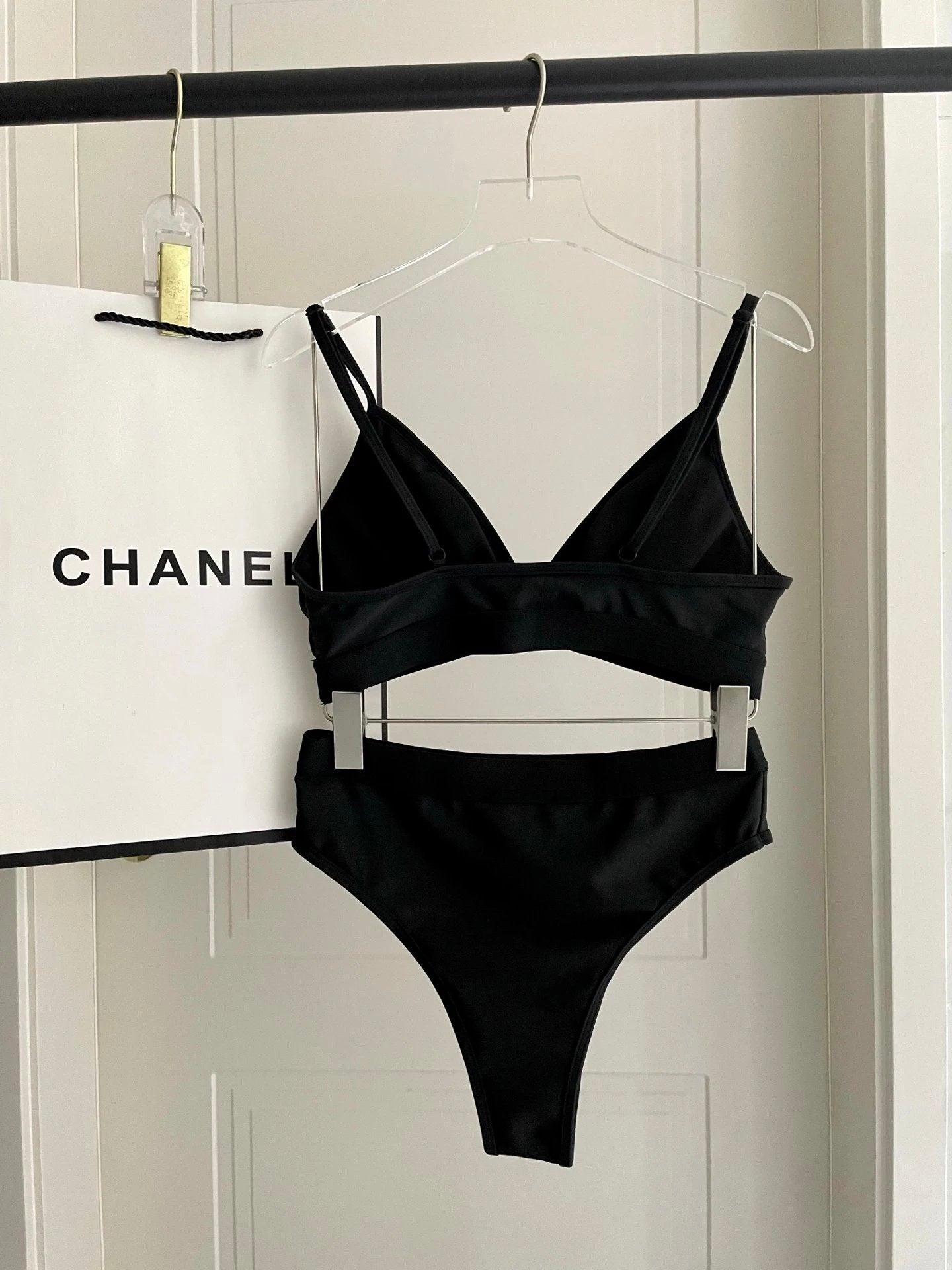 Balenciaga Swimsuit Letter Logo Bikini Two-Piece Swimsuit Sexy Backless White Small Chest Gathered Beach Pool Women's Swimwear Vacation Hot Spring