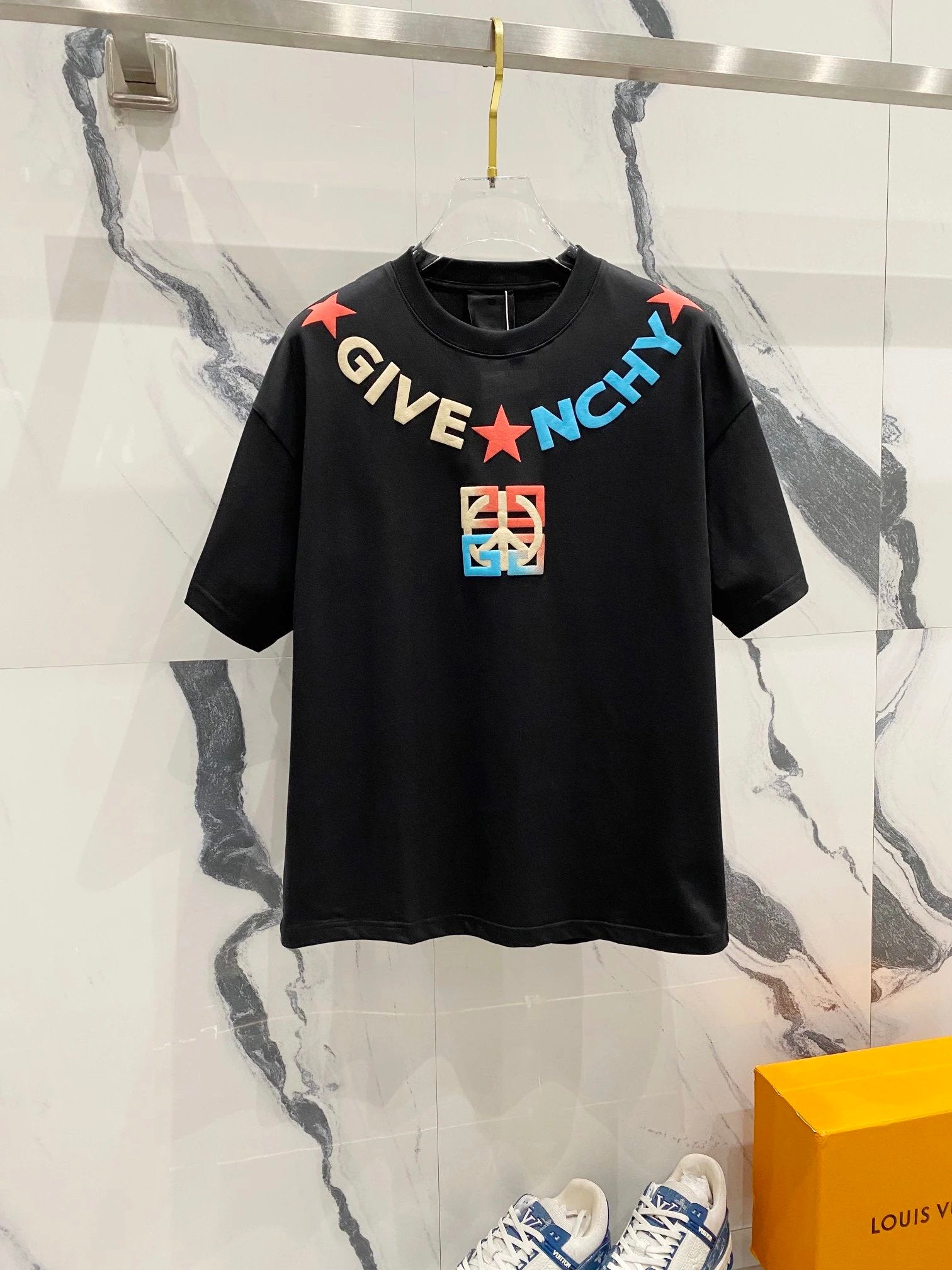 Louis Vuitton LV T-shirt Neckline Star Letter Foam Print LOGO Logo Crew Neck Short Sleeve Pure Cotton Unisex T T-shirt OS Loose Fit T-Shirt Casual Simple Base Shirt