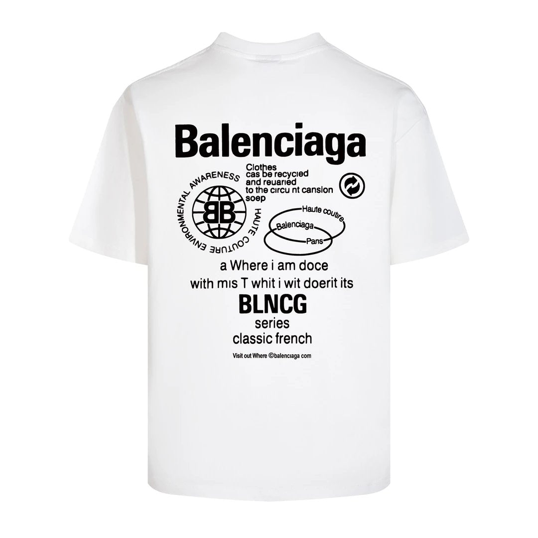 Balenciaga T-shirt Back with English Pattern Print logo round Neck Short Sleeve25ss New pure cotton T Unisex T-Shirt OS Drop Shoulder Loose Fit Base Shirt Top T-Shirt Short Sleeve